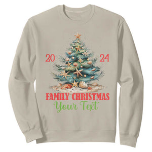 Personalized Christmas Family In Hawaii Sweatshirt Custom Name Family Christmas 2024 Sea Christmas Tree TS11 Sand Print Your Wear