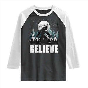 Funny Christmas Bigfoot Raglan Shirt Believe Santa Sasquatch Snow TS11 Black White Print Your Wear