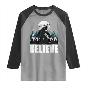 Funny Christmas Bigfoot Raglan Shirt Believe Santa Sasquatch Snow TS11 Sport Gray Black Print Your Wear