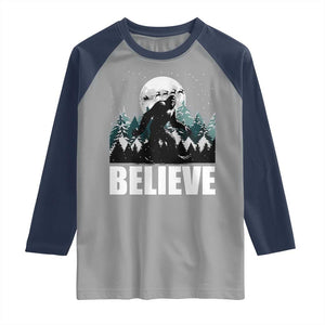 Funny Christmas Bigfoot Raglan Shirt Believe Santa Sasquatch Snow TS11 Sport Gray Navy Print Your Wear