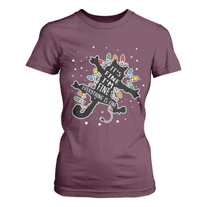 Funny Christmas It's Fine I'm Fine Everything Is Fine T Shirt For Women Black Cat TS11 Maroon Print Your Wear