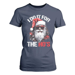 Funny Christmas I Do It For The Ho's T Shirt For Women Cool Santa Face TS11 Navy Print Your Wear