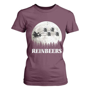 Funny Christmas Beers T Shirt For Women Reinbeers Santa Sleigh Moon TS11 Maroon Print Your Wear