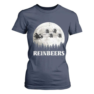 Funny Christmas Beers T Shirt For Women Reinbeers Santa Sleigh Moon TS11 Navy Print Your Wear