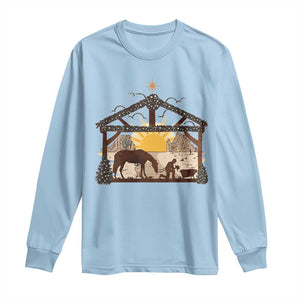 Christmas Western Long Sleeve Shirt True Story Jesus Cowboy Nativity Scene TS11 Light Blue Print Your Wear