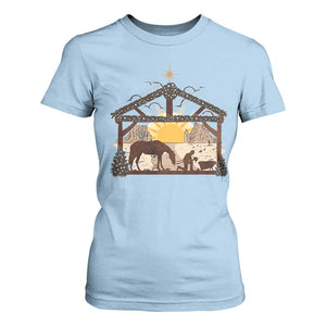 Christmas Western T Shirt For Women True Story Jesus Cowboy Nativity Scene TS11 Light Blue Print Your Wear