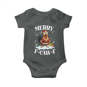 Funny F Caw F Chicken Christmas Baby Onesie Merry F Caw F Quote Holiday TS11 Dark Heather Print Your Wear