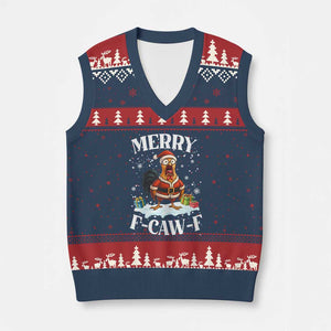 Funny F Caw F Chicken Xmas V-Neck Knit Sweater Vest Merry F Caw F Quote Holiday TS11 Navy Red Print Your Wear