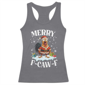 Funny F Caw F Chicken Christmas Racerback Tank Top Merry F Caw F Quote Holiday TS11 Charcoal Print Your Wear