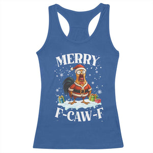 Funny F Caw F Chicken Christmas Racerback Tank Top Merry F Caw F Quote Holiday TS11 Royal Blue Print Your Wear
