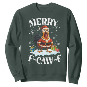 Funny F Caw F Chicken Christmas Sweatshirt Merry F Caw F Quote Holiday TS11 Dark Forest Green Print Your Wear
