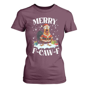 Funny F Caw F Chicken Christmas T Shirt For Women Merry F Caw F Quote Holiday TS11 Maroon Print Your Wear