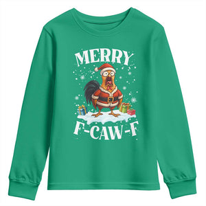 Funny F Caw F Chicken Christmas Youth Sweatshirt Merry F Caw F Quote Holiday TS11 Irish Green Print Your Wear