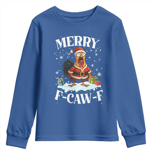 Funny F Caw F Chicken Christmas Youth Sweatshirt Merry F Caw F Quote Holiday TS11 Royal Blue Print Your Wear