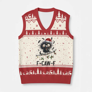 Funny F Caw F Xmas Crow V-Neck Knit Sweater Vest Santa Raven Xmas Holiday Snowflake TS11 Beige Red Print Your Wear
