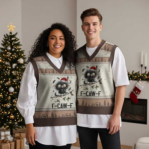 Funny F Caw F Xmas Crow V-Neck Knit Sweater Vest Santa Raven Xmas Holiday Snowflake TS11 Mocha Mousse Print Your Wear