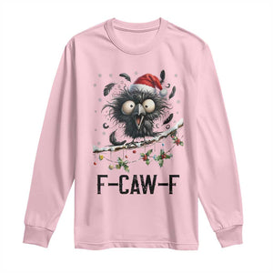 Funny F Caw F Christmas Crow Long Sleeve Shirt Santa Raven Xmas Holiday Snowflake TS11 Light Pink Print Your Wear