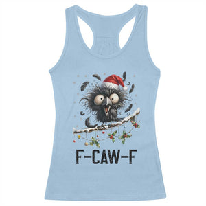 Funny F Caw F Christmas Crow Racerback Tank Top Santa Raven Xmas Holiday Snowflake TS11 Light Blue Print Your Wear