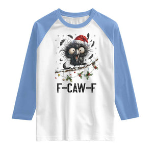 Funny F Caw F Christmas Crow Raglan Shirt Santa Raven Xmas Holiday Snowflake TS11 White Carolina Blue Print Your Wear