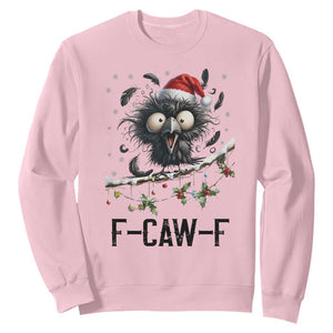 Funny F Caw F Christmas Crow Sweatshirt Santa Raven Xmas Holiday Snowflake TS11 Light Pink Print Your Wear