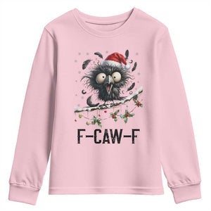 Funny F Caw F Christmas Crow Youth Sweatshirt Santa Raven Xmas Holiday Snowflake TS11 Light Pink Print Your Wear