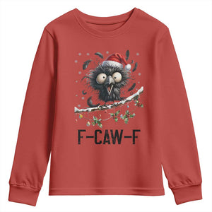 Funny F Caw F Christmas Crow Youth Sweatshirt Santa Raven Xmas Holiday Snowflake TS11 Red Print Your Wear