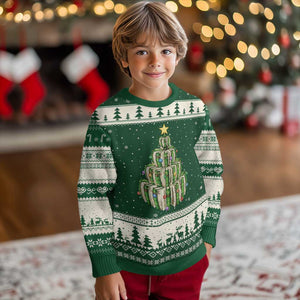 Book Christmas Tree Book Lover Teacher Librarian Ugly Christmas Sweater TS11 Forest Green Beige Print Your Wear