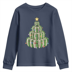 Book Christmas Tree Book Lover Teacher Librarian Youth Sweatshirt TS11 Navy Print Your Wear