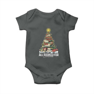 All Booked For Christmas Baby Onesie Xmas Tree Lights Book Lover TS11 Dark Heather Print Your Wear
