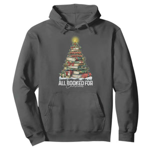All Booked For Christmas Hoodie Xmas Tree Lights Book Lover TS11 Dark Heather Print Your Wear