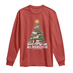 All Booked For Christmas Long Sleeve Shirt Xmas Tree Lights Book Lover TS11 Red Print Your Wear