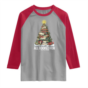 All Booked For Christmas Raglan Shirt Xmas Tree Lights Book Lover TS11 Sport Gray Red Print Your Wear