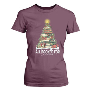 All Booked For Christmas T Shirt For Women Xmas Tree Lights Book Lover TS11 Maroon Print Your Wear