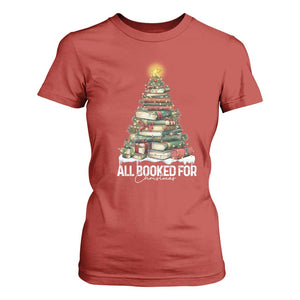 All Booked For Christmas T Shirt For Women Xmas Tree Lights Book Lover TS11 Red Print Your Wear