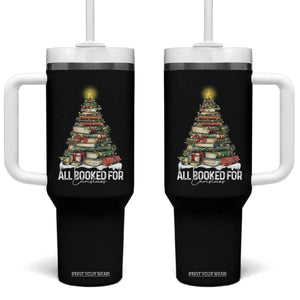 All Booked For Christmas Tumbler With Handle Xmas Tree Lights Book Lover TS11 One Size: 40 oz Black Print Your Wear