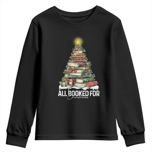 All Booked For Christmas Youth Sweatshirt Xmas Tree Lights Book Lover TS11 Black Print Your Wear