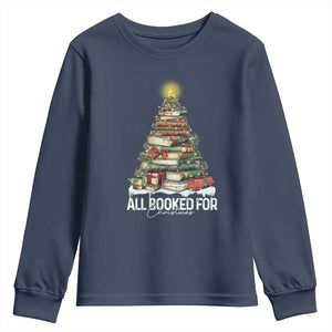 All Booked For Christmas Youth Sweatshirt Xmas Tree Lights Book Lover TS11 Navy Print Your Wear