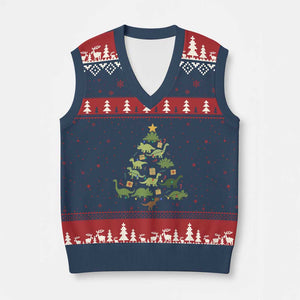 Funny Xmas Dinosaur V-Neck Knit Sweater Vest Dino Xmas Tree Rex Paleontologist TS11 Navy Red Print Your Wear