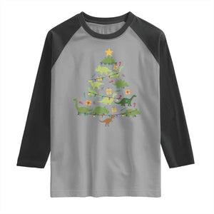 Funny Christmas Dinosaur Raglan Shirt Dino Xmas Tree Rex Paleontologist TS11 Sport Gray Black Print Your Wear