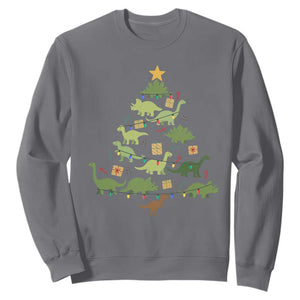 Funny Christmas Dinosaur Sweatshirt Dino Xmas Tree Rex Paleontologist TS11 Charcoal Print Your Wear