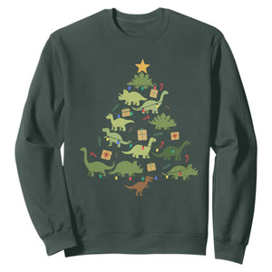 Funny Christmas Dinosaur Sweatshirt Dino Xmas Tree Rex Paleontologist TS11 Dark Forest Green Print Your Wear