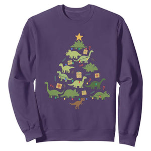 Funny Christmas Dinosaur Sweatshirt Dino Xmas Tree Rex Paleontologist TS11 Purple Print Your Wear