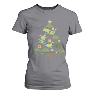 Funny Christmas Dinosaur T Shirt For Women Dino Xmas Tree Rex Paleontologist TS11 Charcoal Print Your Wear