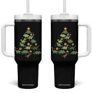 Funny Christmas Dinosaur Tumbler With Handle Dino Xmas Tree Rex Paleontologist TS11 One Size: 40 oz Black Print Your Wear