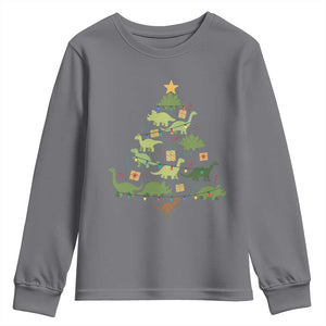 Funny Christmas Dinosaur Youth Sweatshirt Dino Xmas Tree Rex Paleontologist TS11 Charcoal Print Your Wear