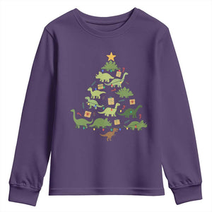 Funny Christmas Dinosaur Youth Sweatshirt Dino Xmas Tree Rex Paleontologist TS11 Purple Print Your Wear