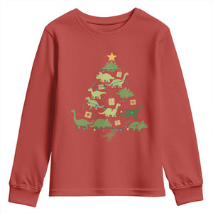 Funny Christmas Dinosaur Youth Sweatshirt Dino Xmas Tree Rex Paleontologist TS11 Red Print Your Wear