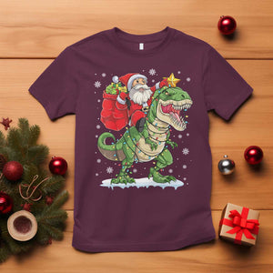 Funny Dinosaur Christmas Santa Claus Riding Dino T Shirt TS11 Maroon Print Your Wear