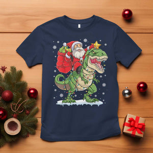 Funny Dinosaur Christmas Santa Claus Riding Dino T Shirt TS11 Navy Print Your Wear