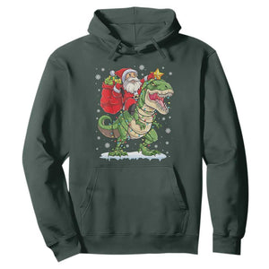 Funny Dinosaur Christmas Santa Claus Riding Dino Hoodie TS11 Dark Forest Green Print Your Wear
